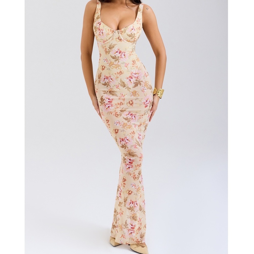 House of CB Robina Honeyflower Floral Maxi Dress L Fuller Cup Romantic Mesh Gown - Picture 11 of 11